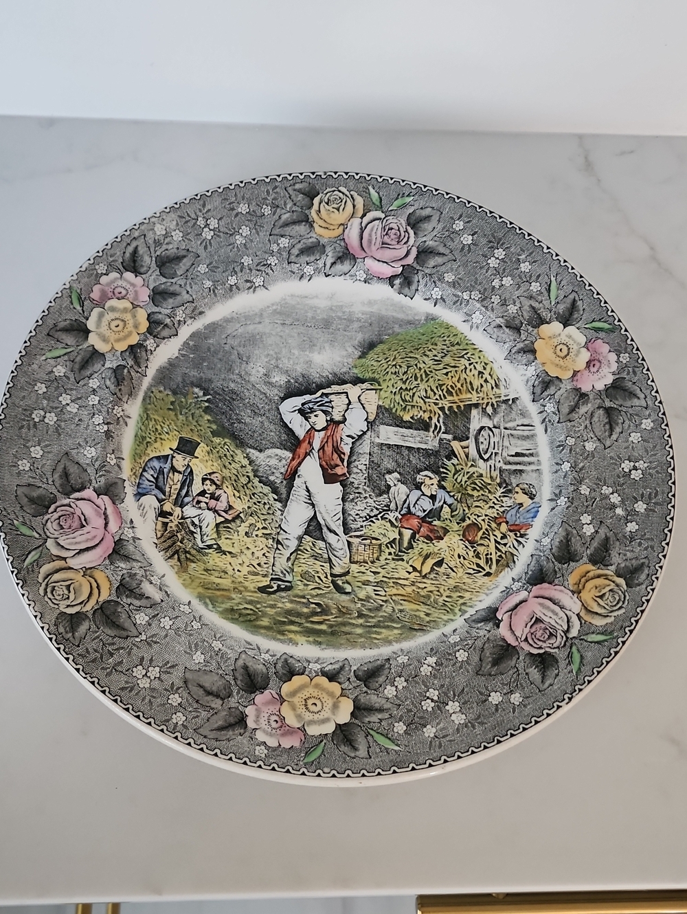 Adams Ceramic Dinner Plate with Pink, Yellow, Green Accents